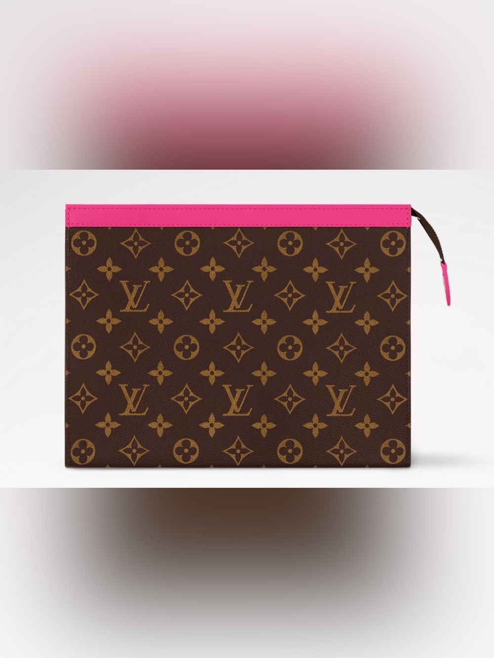 Louis Vuitton Pochette Voyage MM Brown Monogram Pouch with Hot Pink Trim
